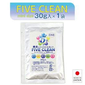 ファイブクリーン 30g入×1袋 弱アルカリ性洗剤 除菌 酸素系洗剤 酵素洗剤 漂白剤 お試し 携帯用洗剤 アウトドア 日本製 宮崎化学 正規代理店