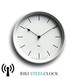 [クーポン対象外] 電波時計 掛け時計 リキスチールクロックホワイト RIKI STEEL CLOCK レムノス WR08-24WH タカタレムノス Lemnos ウォールクロック 連続秒針 静音【1510】【RCE】