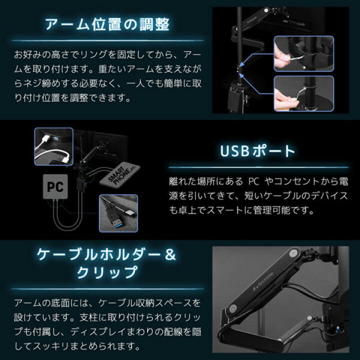 楽天市場】Bauhutte バウヒュッテ モニターアーム BMA-2GS-BK ロング  