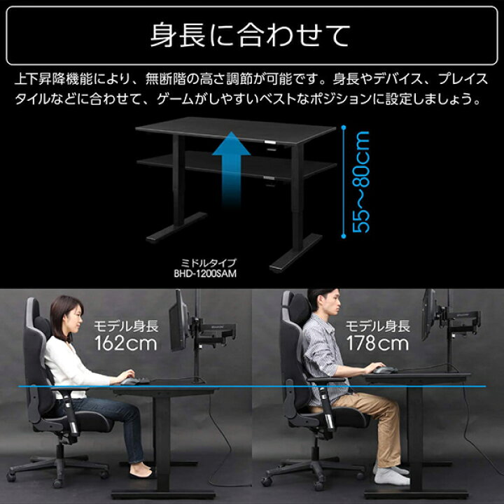 楽天市場】Bauhutte バウヒュッテ デスク BHD-1200SAM-BK SAゲーミング 