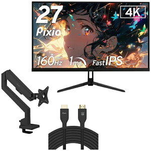 Pixio PX27UWAVE-PW �u���b�N 27�^ 4K�Q�[�~���O�t���f�B�X�v���C + 3�֐߃��j�^�[�A�[�� (1���) + HDMI2.1�P�[�u�� 2m �Z�b�g