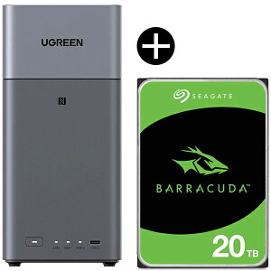 UGREEN DH2300 NASync NAS (2�x�C) + Seagate ST20000DM001 �����X�g���[�WHDD3.5�C���` �Z�b�g