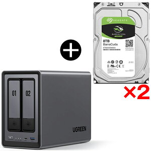 UGREEN DXP2800 NASync NAS 2�x�C + Seagate ST8000DM004 BarraCuda 3.5�C���`�����n�[�h�f�B�X�N (8TB) ×2 �Z�b�g