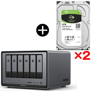 UGREEN DXP6800Pro NASync NAS 6�x�C + Seagate ST8000DM004 BarraCuda 3.5�C���`�����n�[�h�f�B�X�N (8TB) ×2 ���o���N�i �Z�b�g