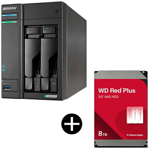 ASUSTOR AS6702T v2 LOCKERSTOR 2 Gen2+ NAS (2�x�C) + WESTERN DIGITAL WD80EFPX WD Red Plus Internal NAS���� ����HDD (3.5�C���` 8TB 256MB) �Z�b�g