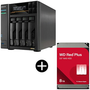 ASUSTOR AS6804T LOCKERSTOR 4 Gen3 NAS (4�x�C/������16GB) + WESTERN DIGITAL WD80EFPX WD Red Plus Internal NAS���� ����HDD (3.5�C���` 8TB 256MB) �Z�b�g
