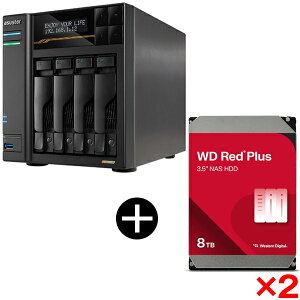 ASUSTOR AS6804T LOCKERSTOR 4 Gen3 NAS (4�x�C/������16GB) + WESTERN DIGITAL WD80EFPX WD Red Plus Internal NAS���� ����HDD (3.5�C���` 8TB 256MB) ×2 �Z�b�g