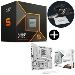 AMD Ryzen 5 9600 CPU + ASRock B850M Challenger WiFi White �z���C�g microATX�}�U�[�{�[�h + ASRock�I���W�i���}�E�X�p�b�h �Z�b�g