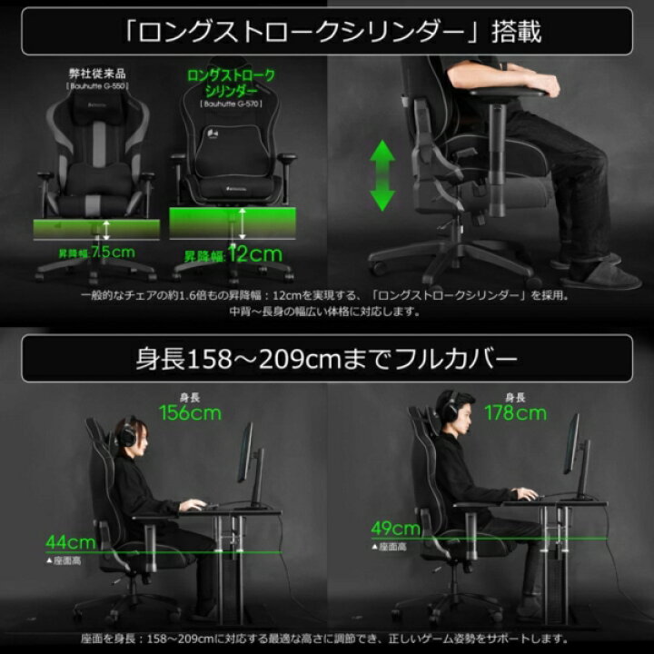 Bauhutte バウヒュッテ ゲーミングチェア G-570-BK