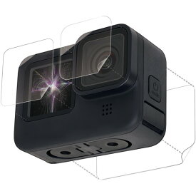 ELECOM AC-GP9BFLPAFFG GoPro HERO9 Black用 保護フィルム ガラスフィルム 親水性 耐衝撃 指紋防止 光沢 ゴープロ9 硬度3H 前面、背面、レンズ用各1枚