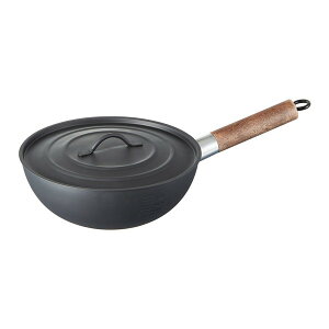 アウトドア 鍋 中華鍋 23cm 鉄製 鉄鍋 蓋付き 蓋 収納袋付き ネジ着脱式 ハンドル コンパクト 収納 アウトドア用 シーズニング不要 目盛付き キャンプ ソロキャンプ ソロキャン 便利 本格調理