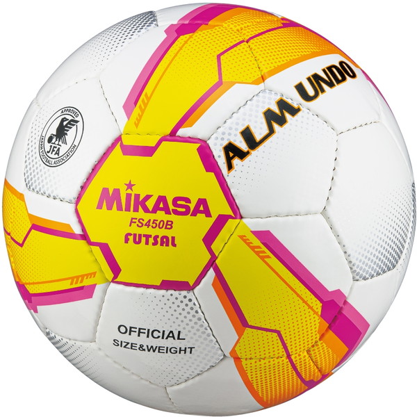 MIKASA ミカサ FS450B-YP ALMUNDO フットサルボール 検定球 4号球 手縫い 一般・大学・高校・中学生用 イエロー ピンク
