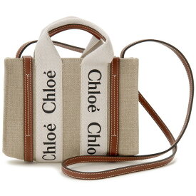 Chloe クロエ ミニ トートバッグ CHC22AP237 I26 90U WOODY MINI TOTE & S WHITE BROWN ウッディ ロゴ カバン 鞄 レディース ホワイト ブラウン 白 リネン レザー ブランド 誕生日 プレゼント ギフト 【並行輸入品】