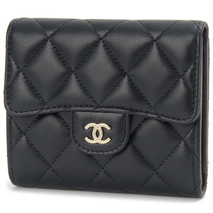 楽天市場】CHANEL シャネル 三つ折り財布 財布 ブラック 黒 ラムスキン  