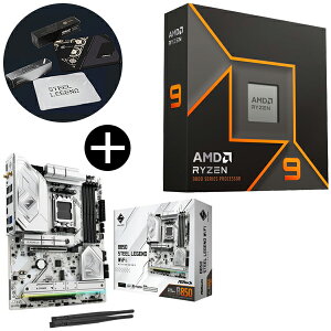 AMD Ryzen 9 9900X W/O Cooler WOF (12C/24TA4.4GHzA120W) CPU + ASRock B850 Steel Legend WiFi ATX}U[{[h + ASRockIWi}EXpbh Zbg