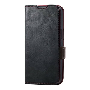 ELECOM PM-A25SPLFYBK iPhone 16e �P�[�X ���U�[ �蒠�^ �}�O�l�b�g �t���b�v �Ռ��z�� �X�g���b�v�z�[���t �X�^���h�@�\�t �u���b�N