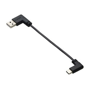 ELECOM MPA-ACLL01BK Type-Cケーブル (USB A to USB C) 短い 0.1m L字 フラット モバイルバッテリー向け 充電ケーブル ブラック