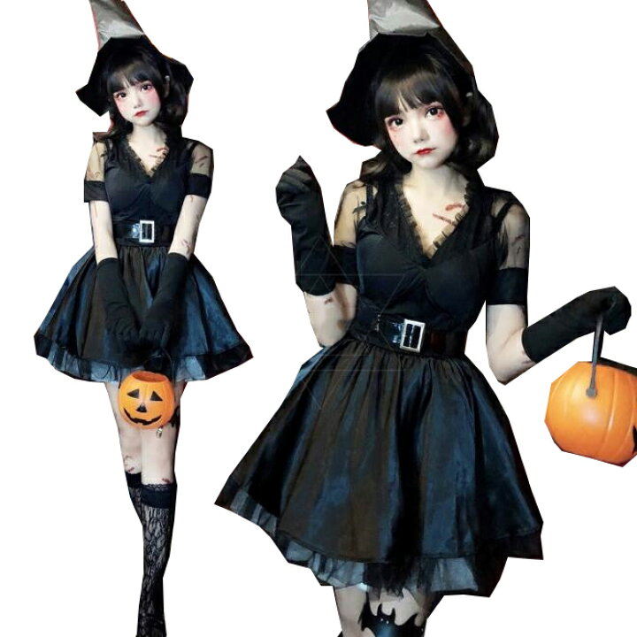 楽天市場】ハロウィン コスプレ 仮装変装 ロリータ ワンピース 魔女 