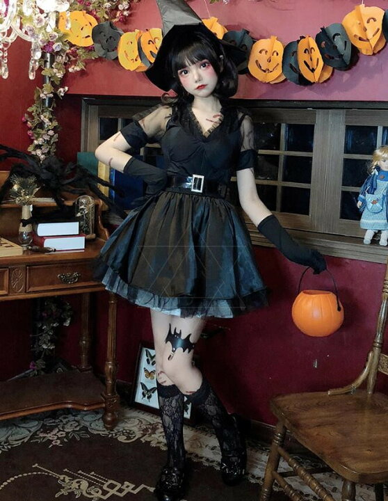 楽天市場】ハロウィン コスプレ 仮装変装 ロリータ ワンピース 魔女 