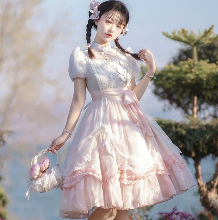 楽天市場】膝丈 ロリータワンピース チューリップ柄 可愛い プリンセス  