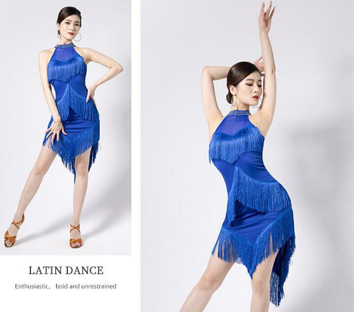 楽天市場】レディース ラテンダンス衣装 ラテンドレス 膝丈 フリンジ  
