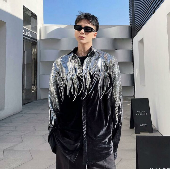 楽天市場】メンズスパンコールシャツ 男性 ジャズダンス ヒップホップ 