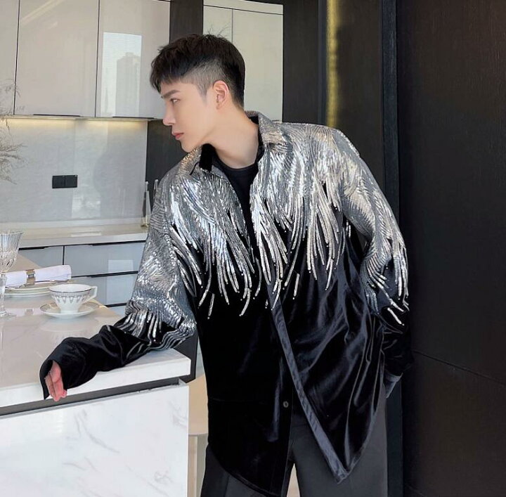 楽天市場】メンズスパンコールシャツ 男性 ジャズダンス ヒップホップ 