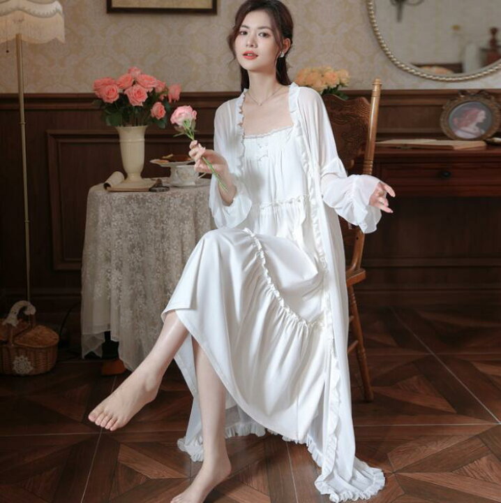 楽天市場】ロング丈 ネグリジェ キャミソール＋羽織 2点セット お姫系  