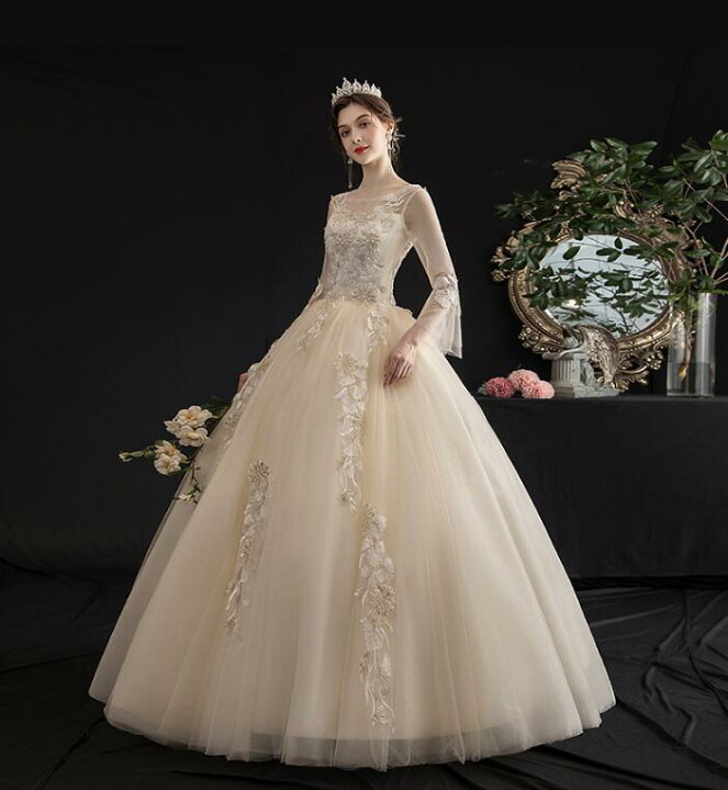 楽天市場】ウェディングドレス シャンパン色 wedding dress フレア  