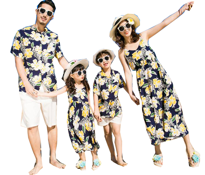 親子ペア 夏物 家族お揃い 衣装 アロハドレス アロハシャツ カップル衣装 ハワイ風 親子コーデ 海旅行衣装 ビーチ衣装 ママ パパ 息子 娘