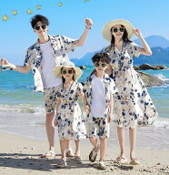 親子ペア 夏服 海旅行 衣装 アロハシャツ 花柄 半袖ドレス カップル プレゼント Tシャツ 半ズボン 親子コ…