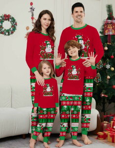 クリスマス パジャマ 親子ペア ルームウェア 雪だるま柄 クリスマス元素 家族お揃い 部屋着 寝巻き 上下2点セット クリスマス元素 親子コーデ ペアルック 衣装 ママ パパ キッズ ベビー 犬服