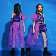 女の子ダンス衣装 スパンコール ジャズダンス hiphop jazz チアガール 演出服 片肩掛け スパンコールパン…