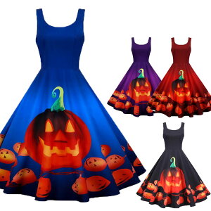 Halloween party コスプレ衣装 レディースハロウィンワンピース キャミソール 大きい裾ワンピース カボチャドレス ハロウィン コスチューム 個性 ダンス衣装 団服 大きいサイズ