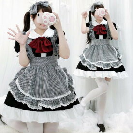 レディースハロウィン衣装 大人 ハロウィンドレス ハロウィンワンピース メイド服 チェック柄 エプロンワンピース ロリータ服 リボン コスプレ衣装 学園祭 文化祭 コスチューム