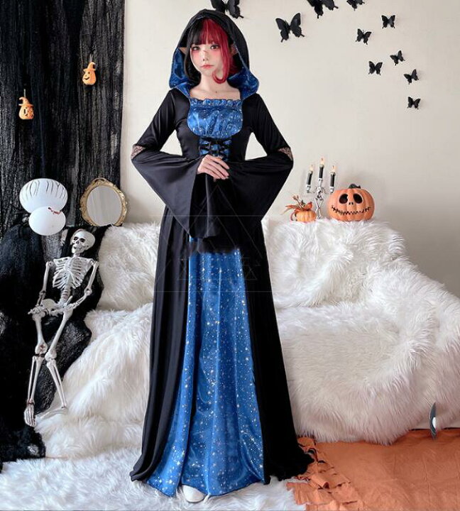 楽天市場】レディース Halloween コスプレ衣装 ロングドレス 星柄 女性 