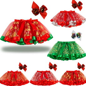 チュチュ 子供スカート クリスマススカート 重ね重ね パニエ スカート ベビー服 女の子ふわふわスカート カラフル チュチュスカート クリスマス 幼稚園 ダンス衣装 お誕生日 贈り物 プレゼント リボン付き 6色