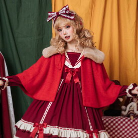 ポンチョ ダッフルコート ショート丈ポンチョ ファーからー 可愛いアウター lolita 秋冬 ロリータコート マント アウター もこもこ 着回し レッド ネイビー