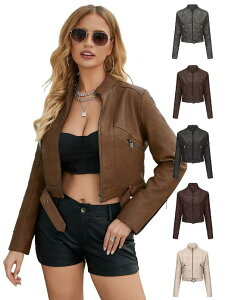 レディース フェイクレザー コート ライダースジャケット ファスナー付き PU ジャケット ビーズ付き 女性 ショート丈ジャケット 春秋アウター 細身 PUコート レザーコート ステンカラー アウ