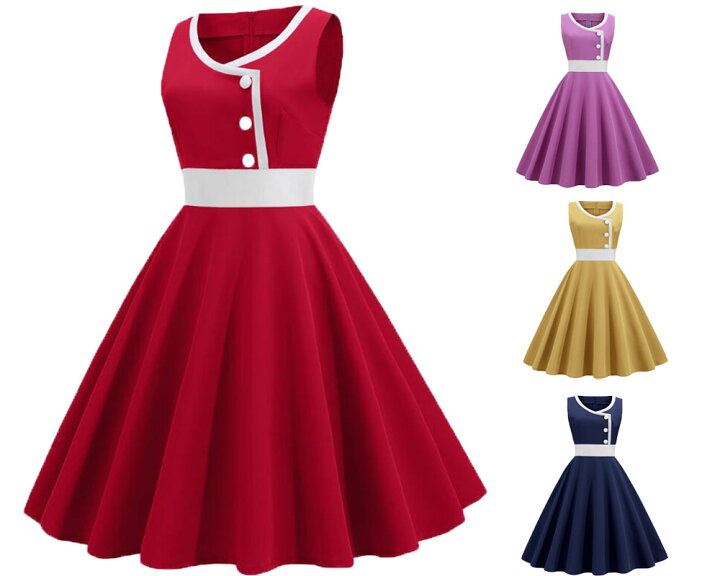 楽天市場 レトロワンピース Aライン 膝丈ドレス ノースリーブ 細身ドレス フリルワンピース 女性 ダンス衣装 学園祭 文化祭 イベント 大きい裾 ワンピース 演出服 舞台団服 カラフルドレス ａ ｓ ｋ Store