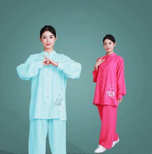 女性 太極拳 服 上下セット 長袖 綿麻 太極拳服 武術服 刺繍付き 夏用 カンフー ウーシュー チャイナ服 武術 太極拳 功夫 練功服 大極拳パンツ 文化祭 学園祭 イベント 演出服 スポーツウェア