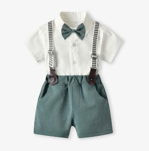 可愛いベビー服 サロペット 子供スーツ 子供服 4点セット 男の子 サロペットスーツ 半袖ワイシャツ 半ズボン 幼稚園 演出服 入学式 卒業式 入園式 七五三 初節句 出産祝い 結婚式 お宮参り