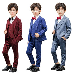 男の子スーツ フォーマル衣装 子供服 チェック柄スーツ ベスト 子供スーツ キッズ結婚式 紳士服 ピアノ 発表会 演奏会 タキシード 入学式 卒業式 文化祭 学園祭 七五三 お誕生日 プレゼント