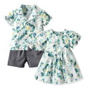 男女の双子 夏服 ベビー服 兄妹お揃い衣装 ペアルック 可愛い 子供服 男の子 スーツセット 女の子 ワンピース お誕生…