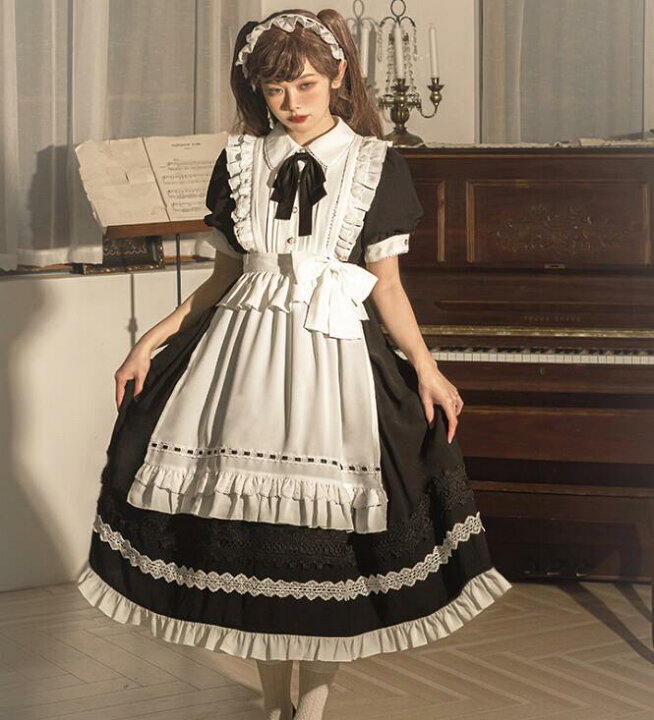 楽天市場 ロング丈 メイド服 ロリータワンピース メイド 可愛い ワンピース ロング丈ワンピース ハロウィン コスプレ 学園祭 文化祭 イベント衣装 長袖メイド服 半袖メイド服 エプロン取り外し可 髪飾り付き ａ ｓ ｋ Store