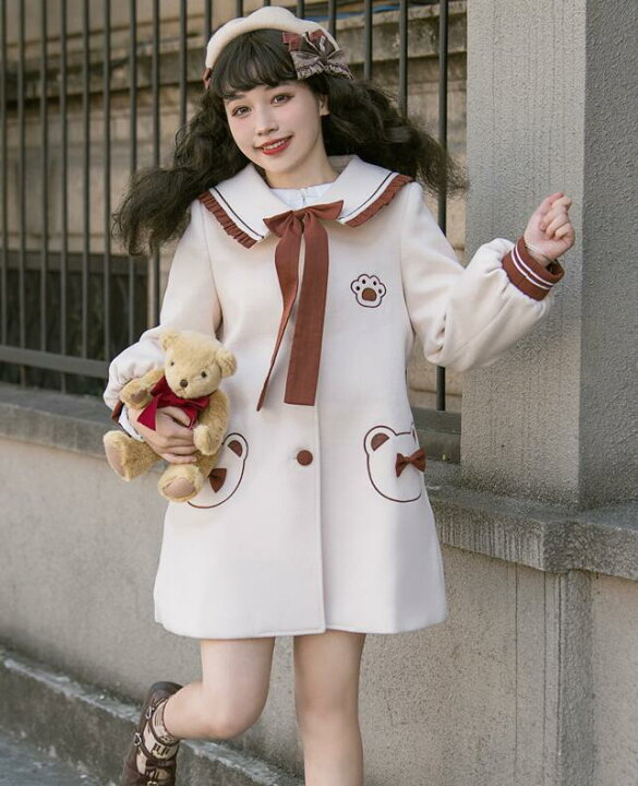 楽天市場 可愛いロリータ服 ダッフルコート 熊の耳 ミドル丈 コート レディースダッフルコート 春服 秋服 冬服 ロリータ風コート アウター 女子高校生 通学 春秋冬 アウター ジャケット ベージュ ａ ｓ ｋ Store