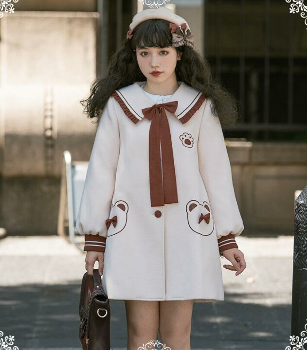 楽天市場 可愛いロリータ服 ダッフルコート 熊の耳 ミドル丈 コート レディースダッフルコート 春服 秋服 冬服 ロリータ風コート アウター 女子高校生 通学 春秋冬 アウター ジャケット ベージュ ａ ｓ ｋ Store