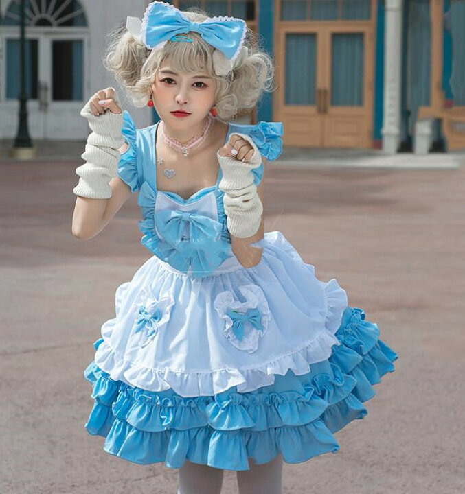 楽天市場】ブルー メイド服 ロリータワンピース 可愛い キャミソール  