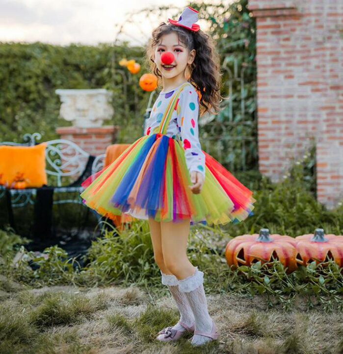 楽天市場】キッズ ピエロ コスプレ衣装 女の子 ハロウィン 変身仮装 虹 