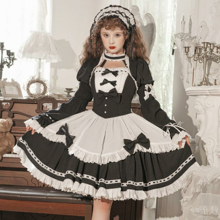 楽天市場】メイド服 お姫様 ロリータワンピース 膝丈 ティアード  